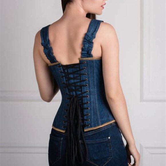 Denim Corset Top with Gold Trim - Picture 3 of 15